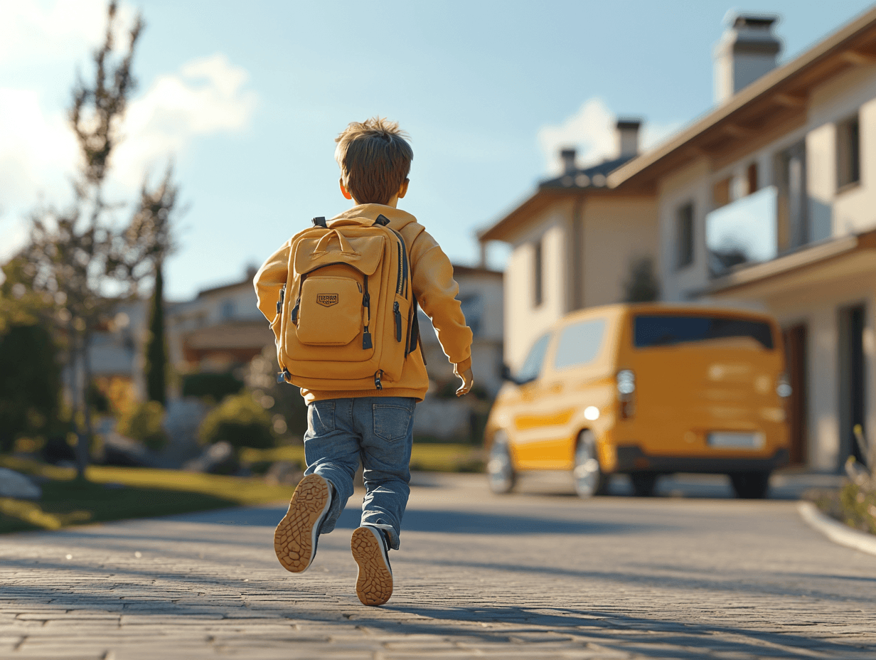 Kid running to his school bus